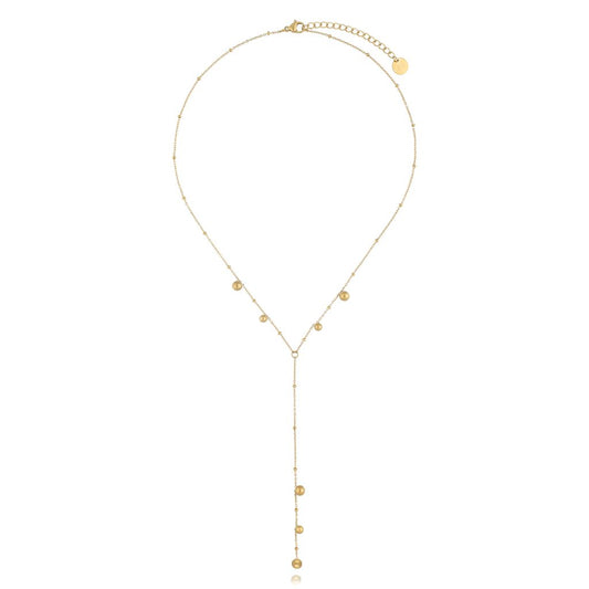 Gold Plated Y Necklace with Gold Balls