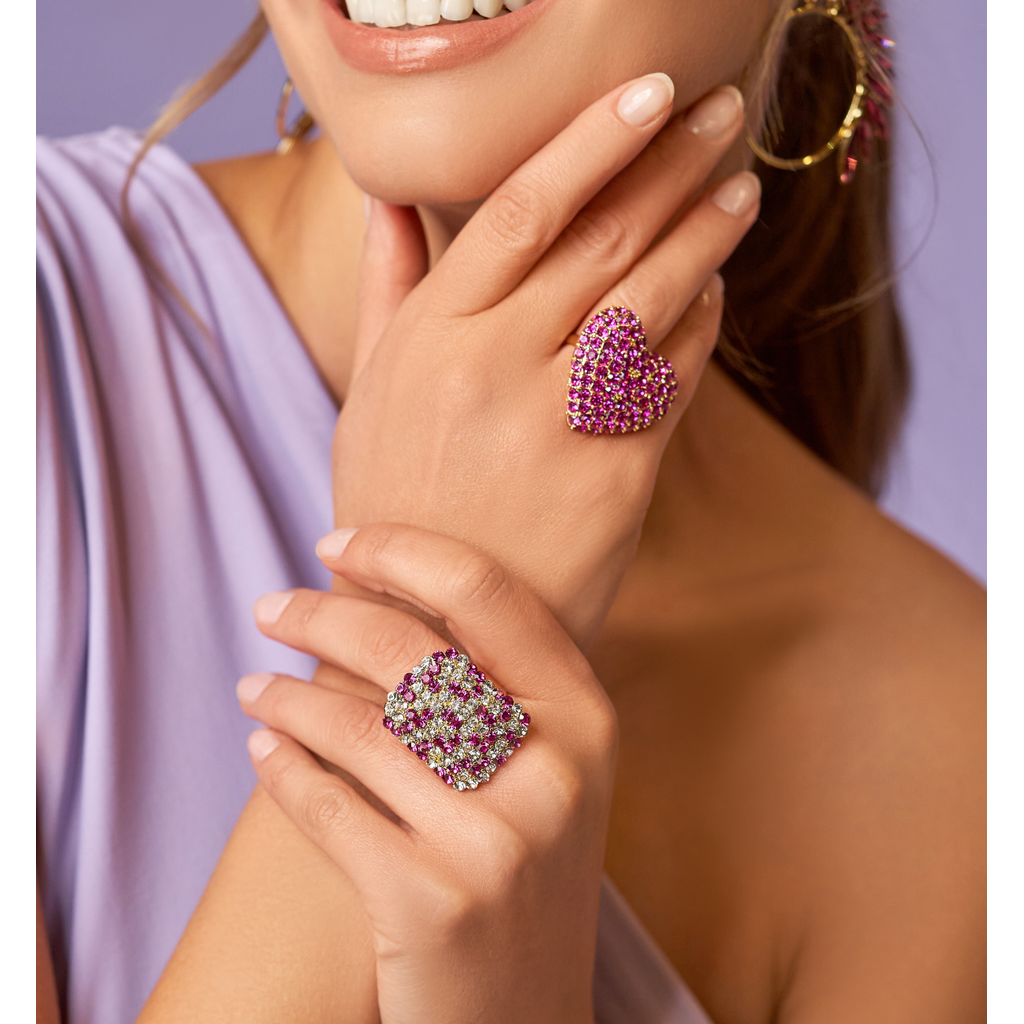 Fuchsia and Clear Zirconium Adjustable Ring Aelia