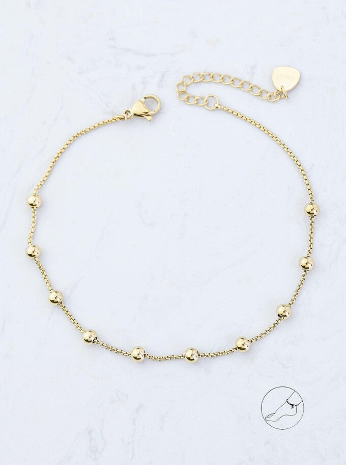 14K Gold Plated Anklet with Gold Balls