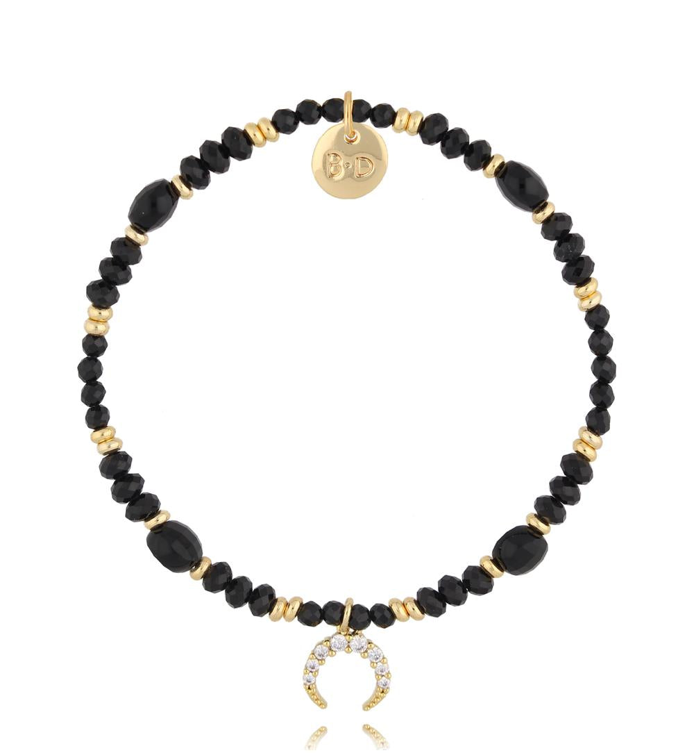 Black Tourmaline Stones Bracelet with Crystals Moon