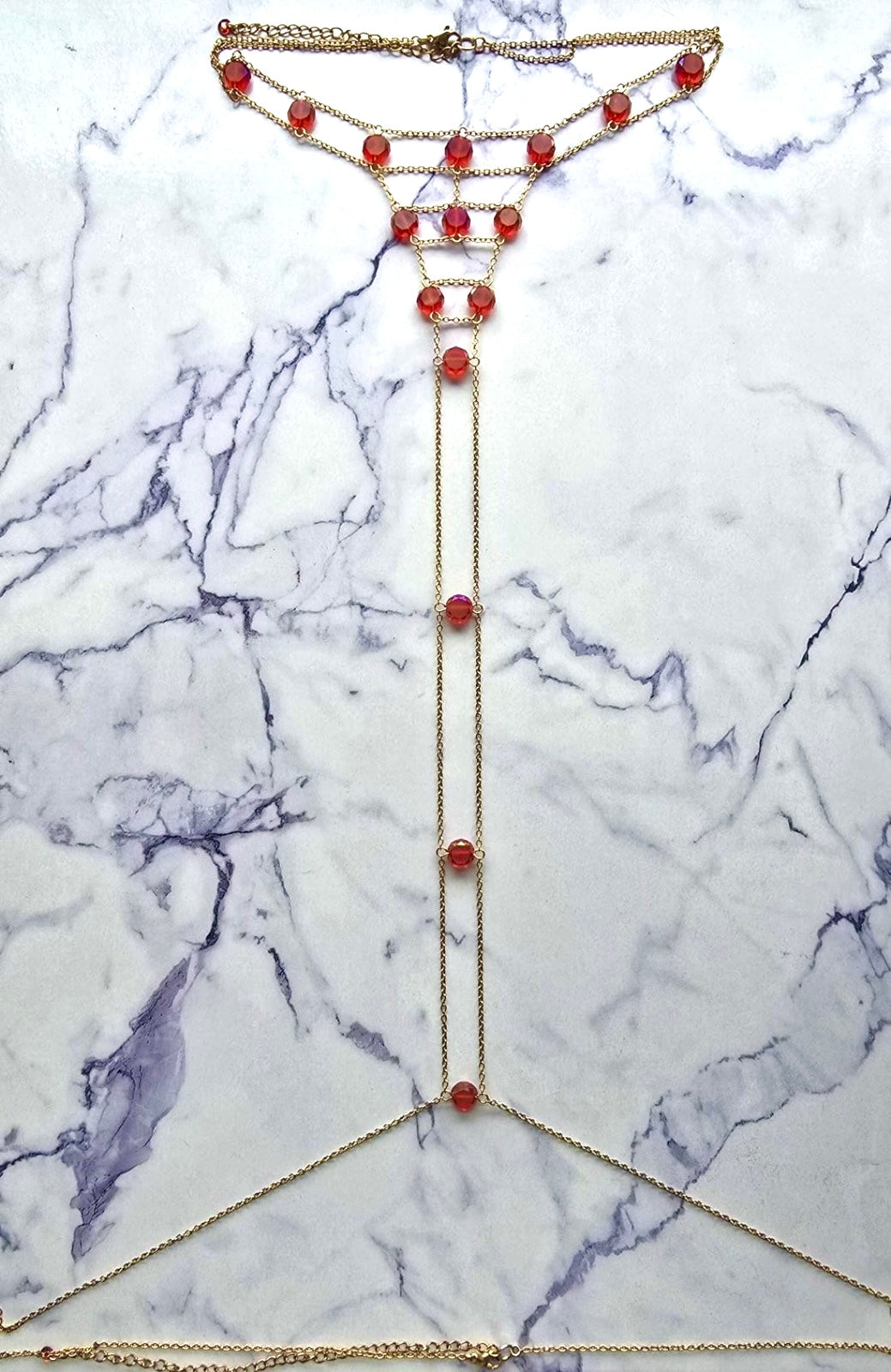 Gold Plated Sexy Red Glass Crystals Body Chain Necklace Sensual