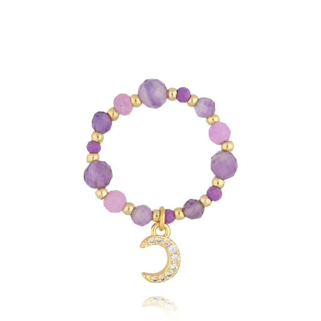 Purple Amethyst Ring with Crystal Moon