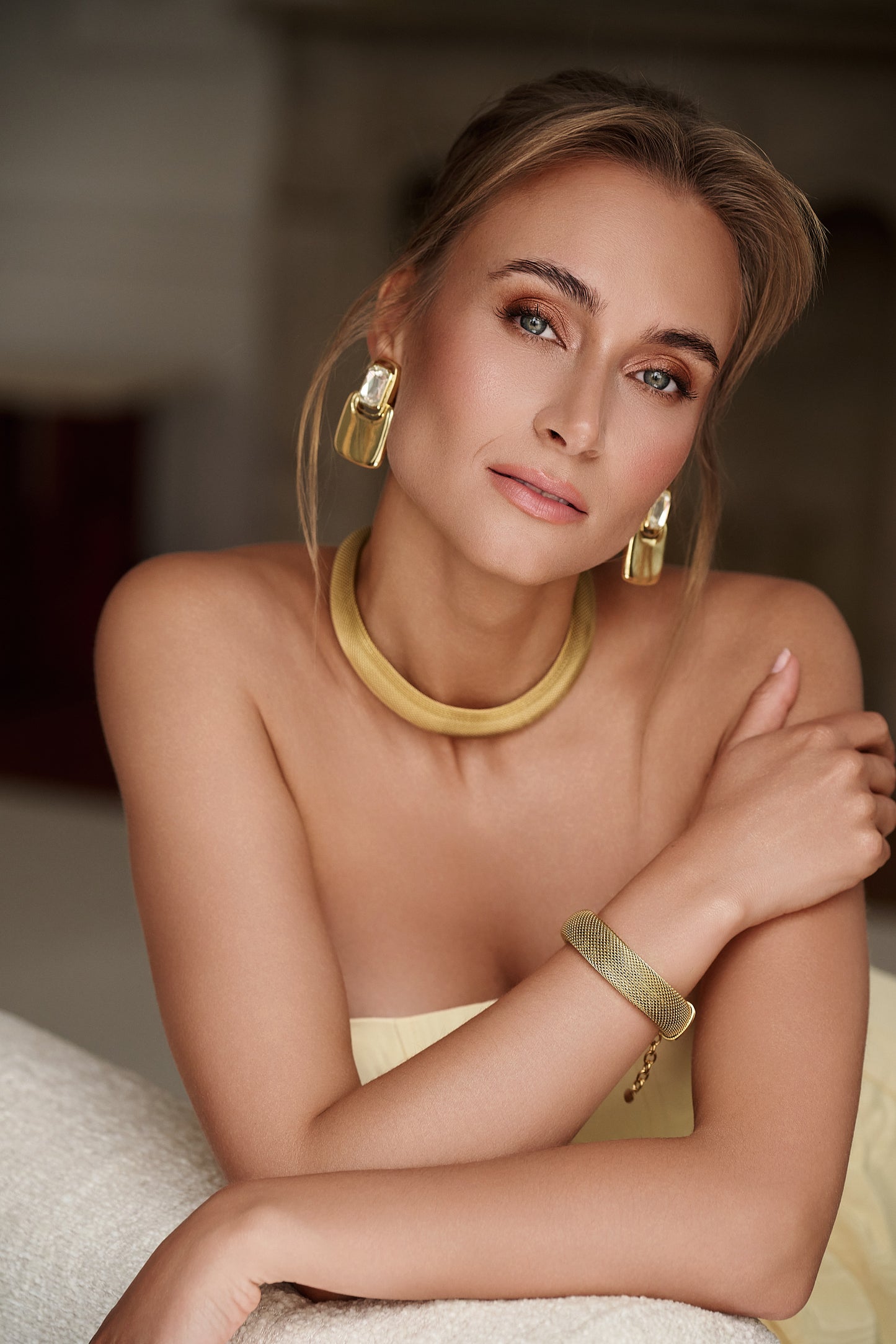 Statement Clip On Square Earrings with Crystal