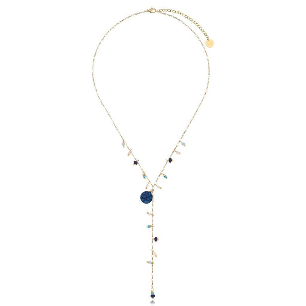 Agate and Aquamarine Stones Y Necklace Audience