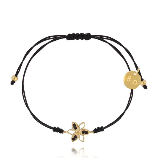 Gold Plated Crystal Flower Bracelet on Double Black String