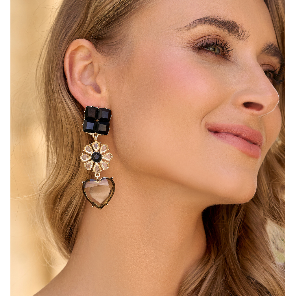 Black & Gray Crystals Flower Earrings Serenity