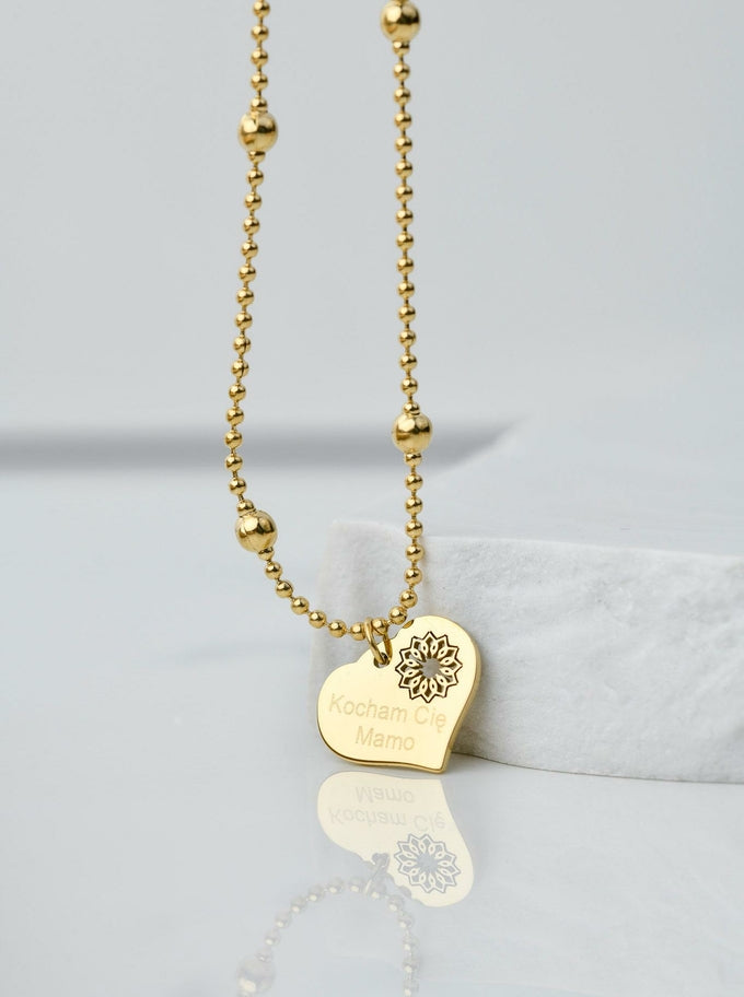 14k Gold Plated Necklace with “Kocham Cie Mamo” Heart