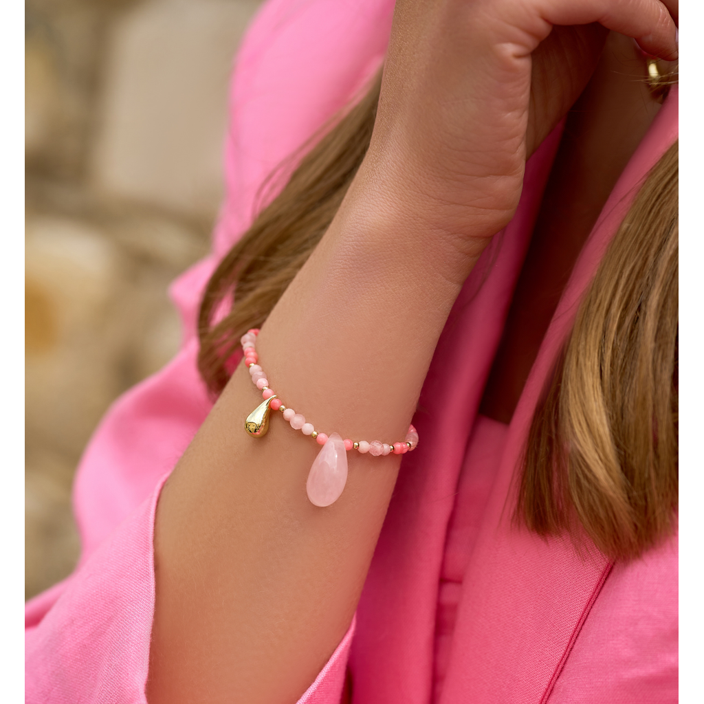 Pink Quartz Bracelet with Gold and Pink Tear Drops Natures