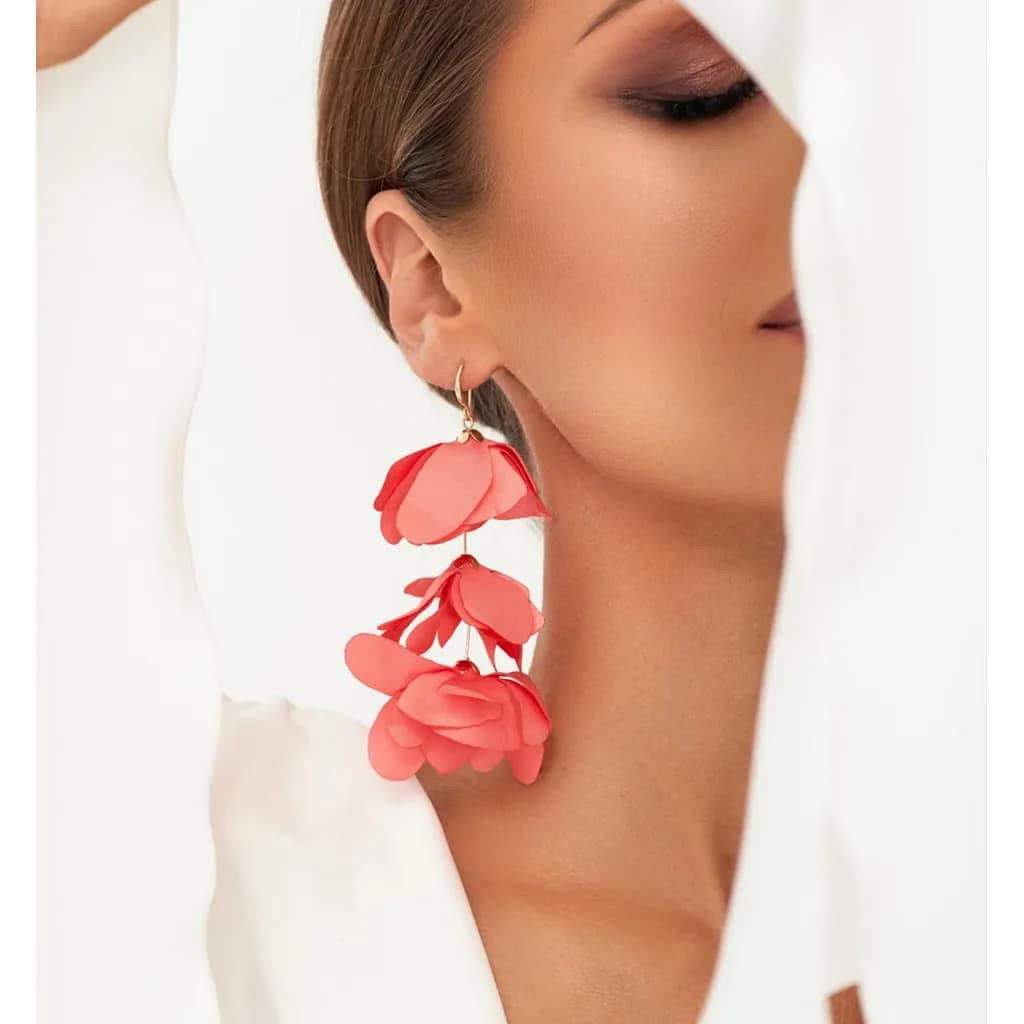 Multi Layered Satin Earring in Coral