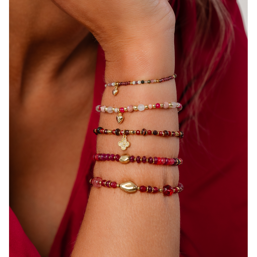 Burgundy Jadeite and Glass Crystals Bracelet