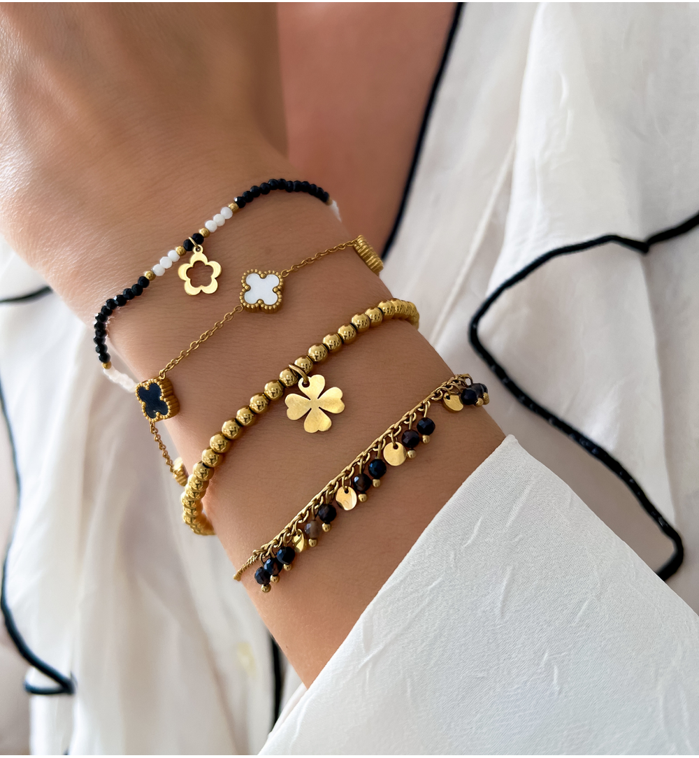 Gold Plated Black and White Clovers Bracelet