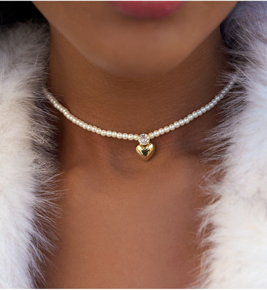 Pearl Necklace with Crystal and Heart Aurora 0223