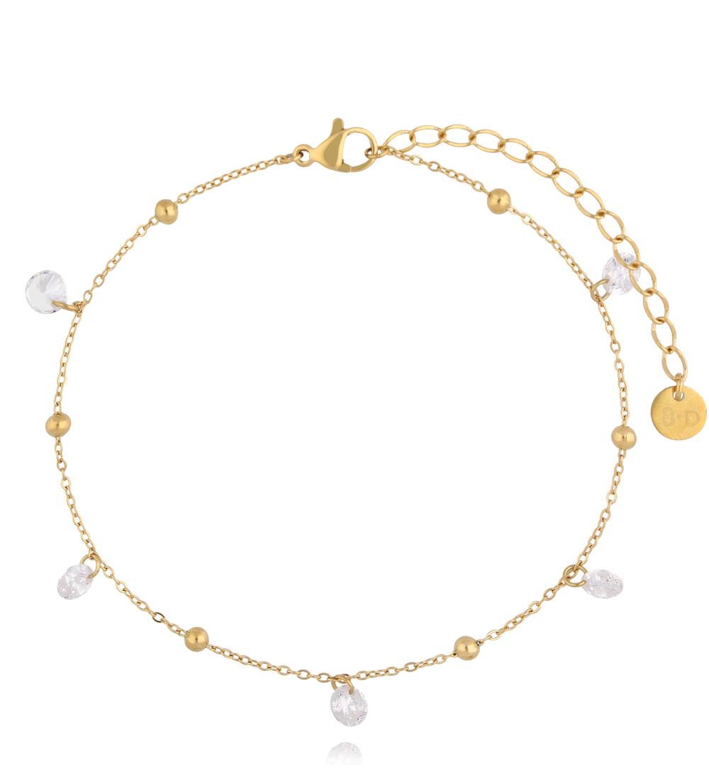 Gold Plated Anklet with Gold Balls and Shiny Crystals