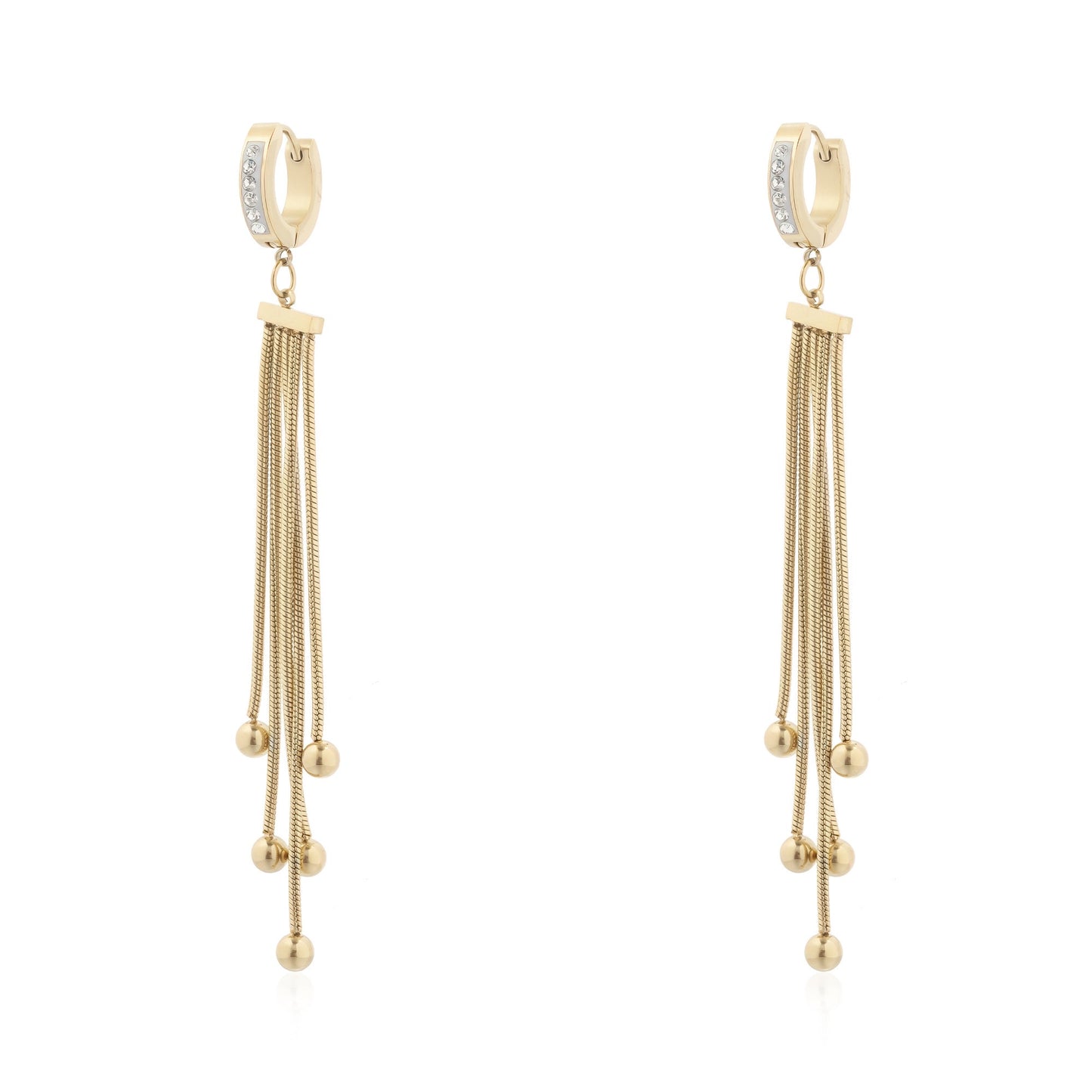 Gold Plated Crystal Hoop Earrings with Fringe Balls