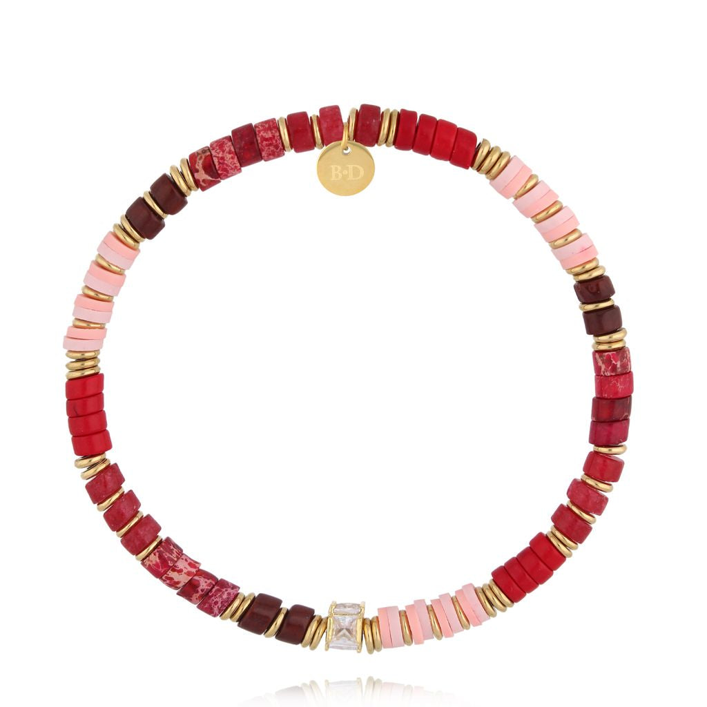 Burgundy and Pink Jadeite Stones Bracelet with Crystal