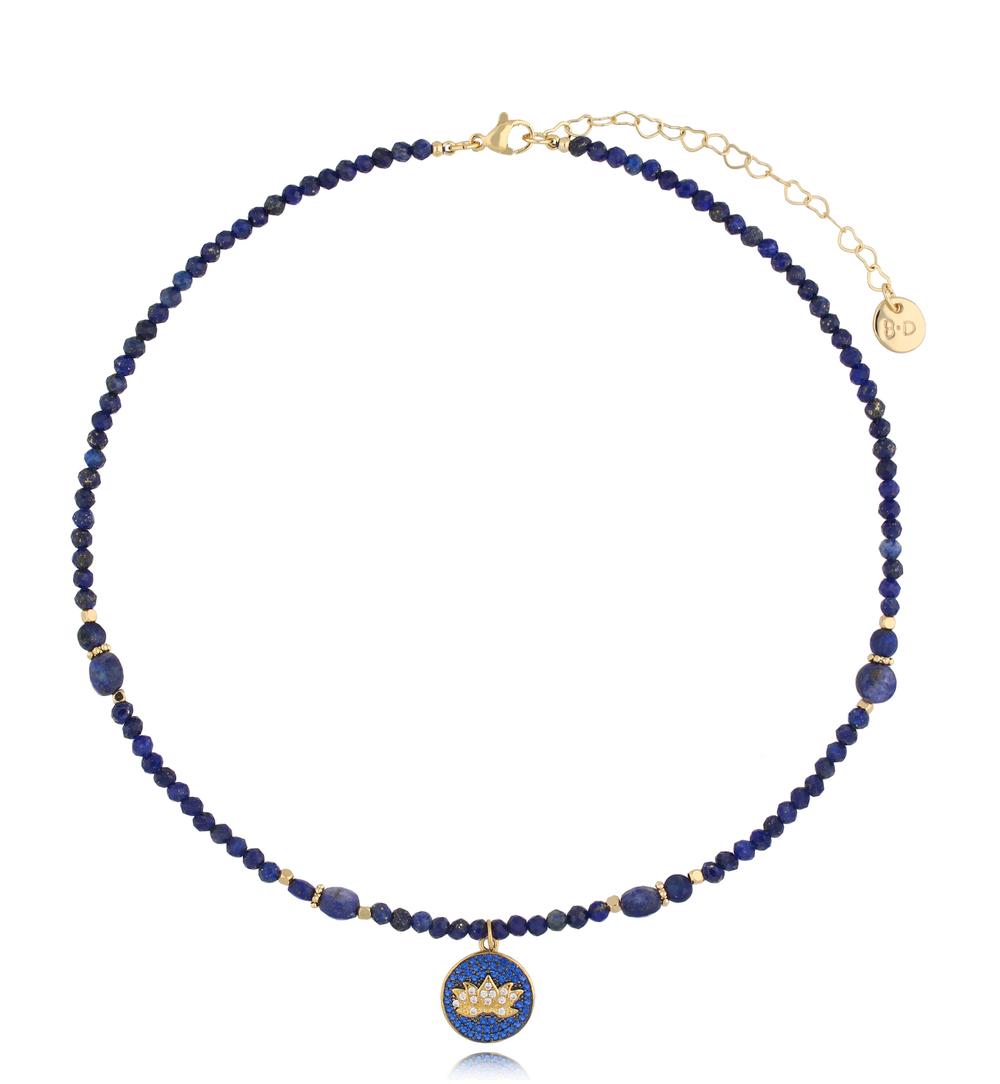 Lapis Lazuli Necklace with Flower Pendant Fleur de Lotus