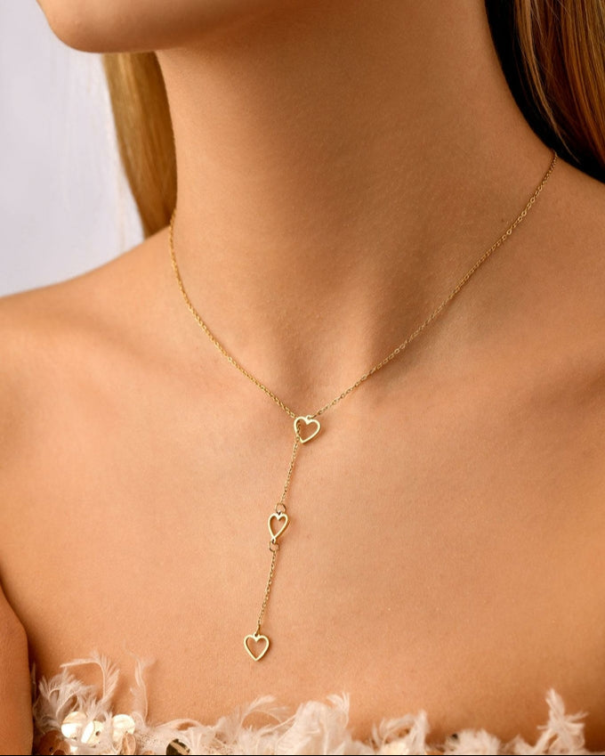 14k Gold Plated Hearts Lariat Necklace