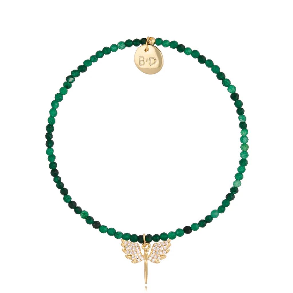 Malachite Stones Bracelet with Zircon Angel