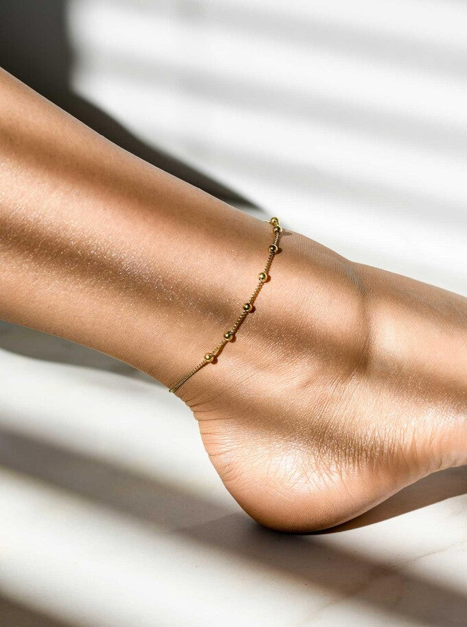 14K Gold Plated Anklet with Gold Balls