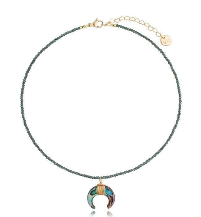 Smoky Green Crystals Necklace with Moon Pendant