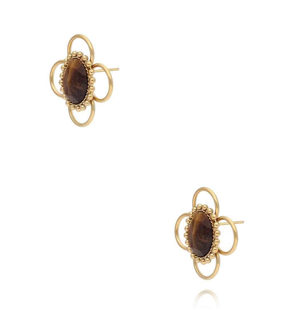 Earth Song Gold Plated Tigers Eye Stone Earrings 0009
