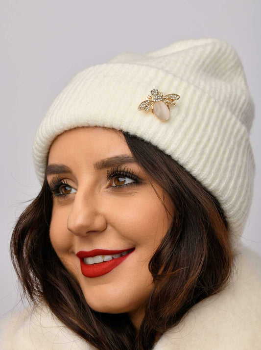 White Glass Crystals Fly Brooch