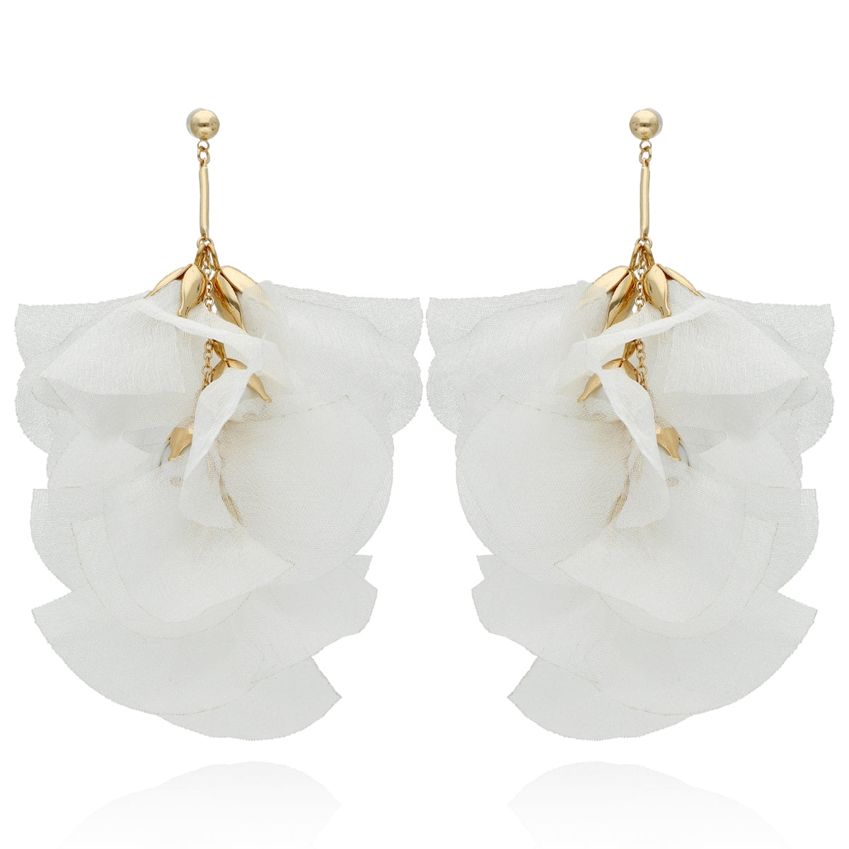 Lightweight Flower Earrings with White Silk Petals