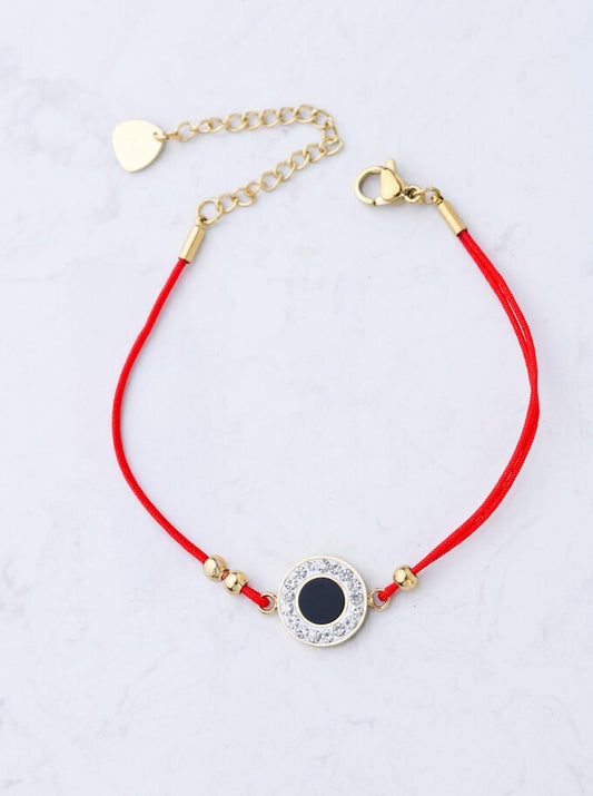 Good Luck Red String Bracelet with Round Zirconia Pendant
