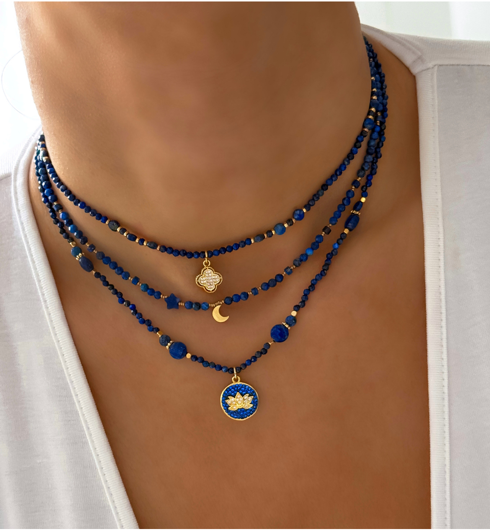 Lapis Lazuli Necklace with Flower Pendant Fleur de Lotus