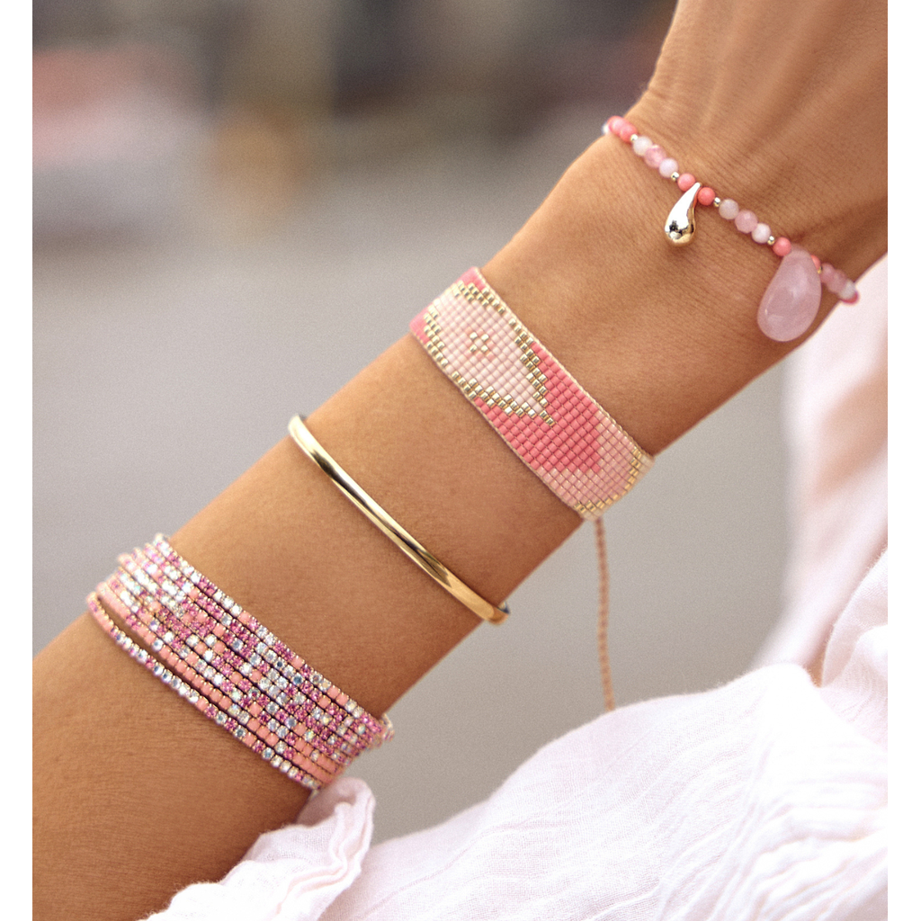 Pink Quartz Bracelet with Gold and Pink Tear Drops Natures