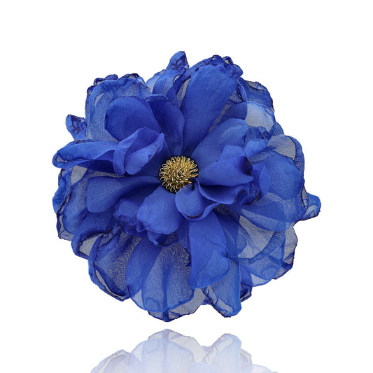Royal Blue Silk Flower Brooch