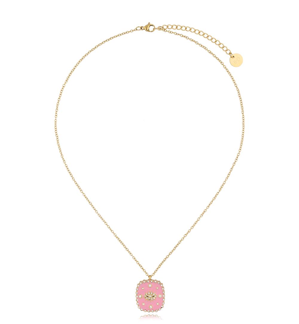 Gold Plated Necklace with Pink Double Side All Seeing Eye