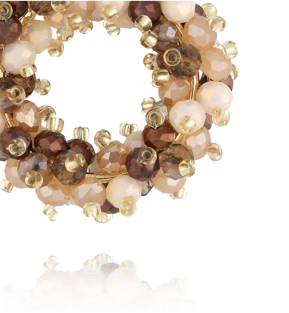 Brown and Beige Round Glass Crystals Earrings 0340