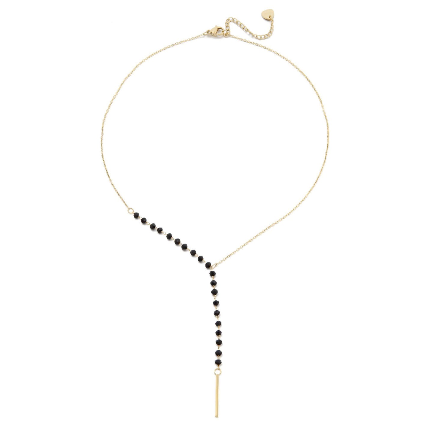 Gold Plated One Side Black Crystals Y Necklace