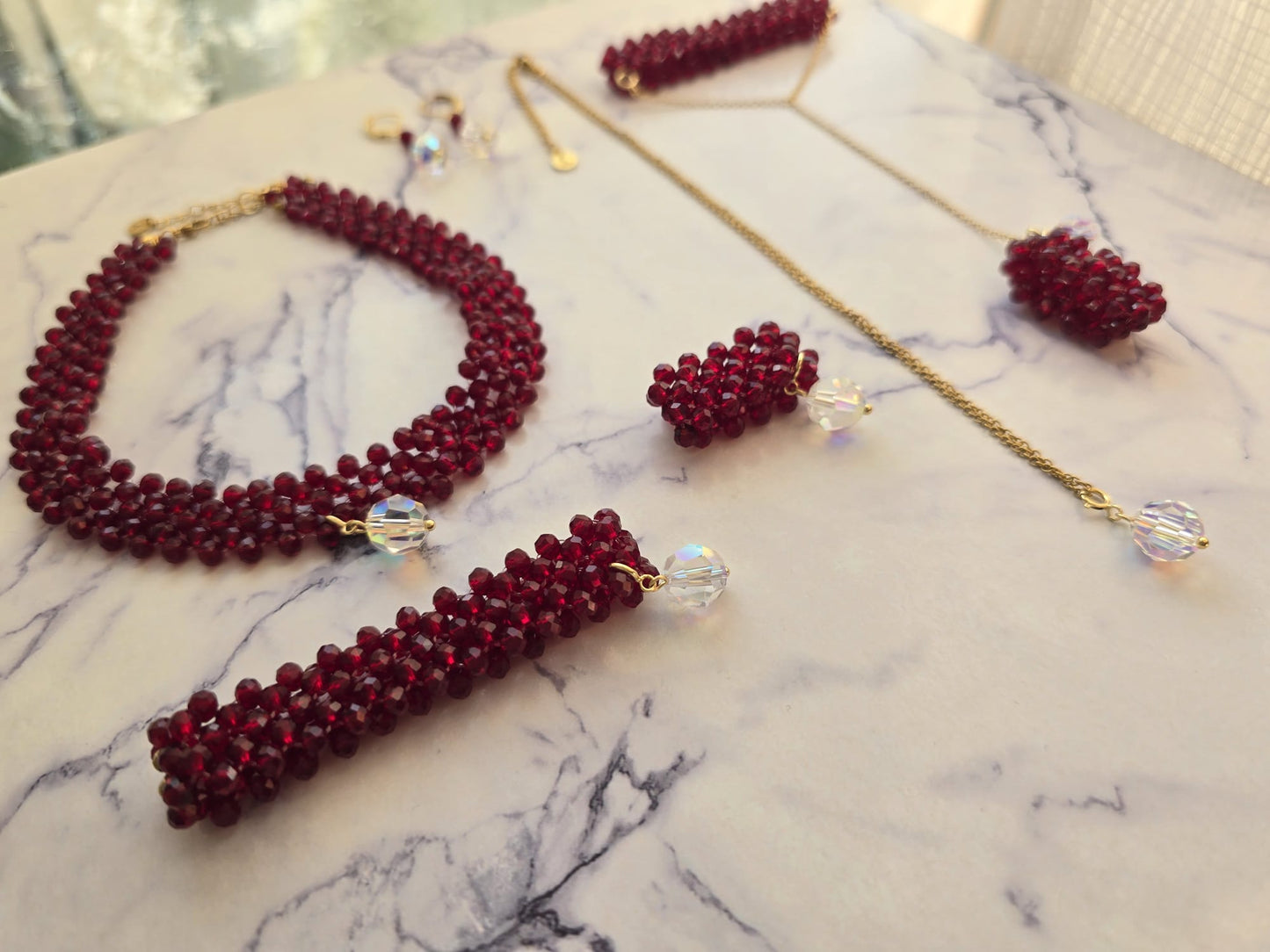 5 Row Gold Plated Bracelet with Swarovski Ball Ruby Love