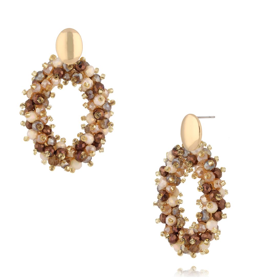 Luminous Chocolate Brown and Beige Crystal Earrings
