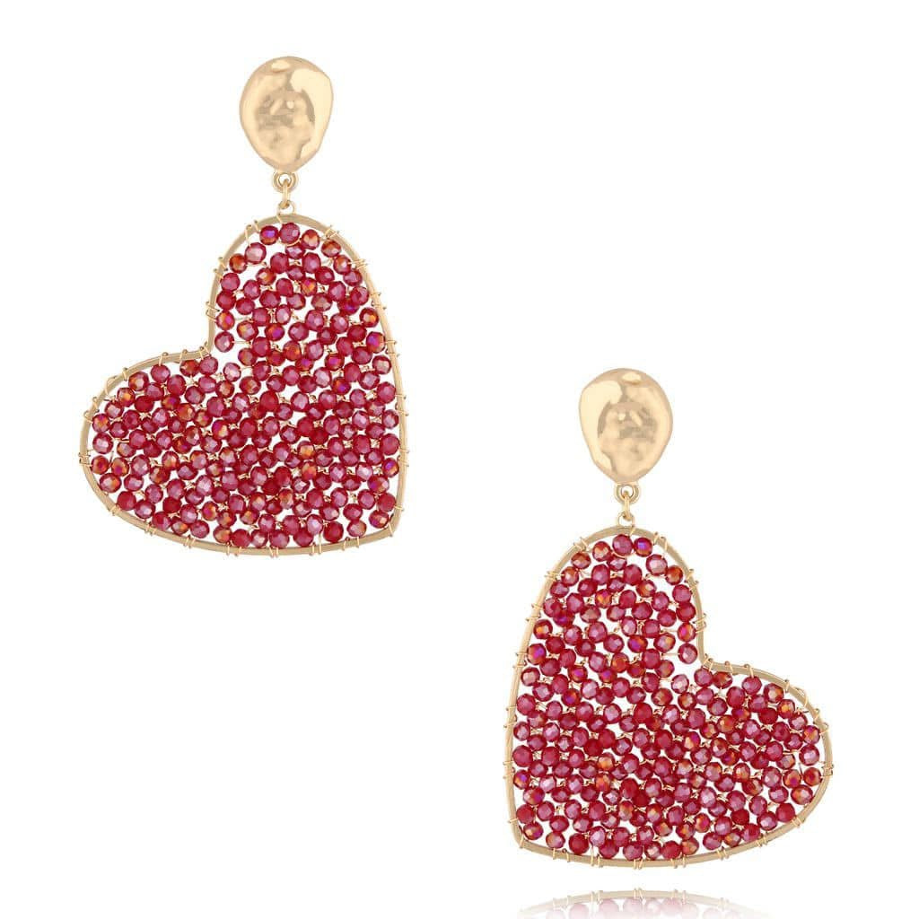 Burgundy Red Heart Faceted Glass Crystals Earrings Colore