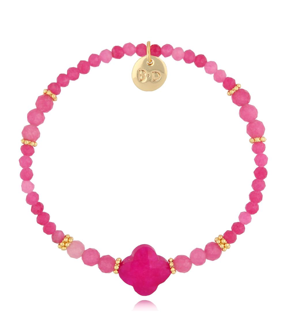 Gold Plated Fuchsia Jadeite Clover Bracelet Karafuu 2656