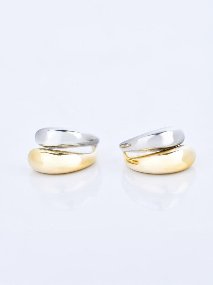 14k Gold Plated Two Tone Teardrop Earrings