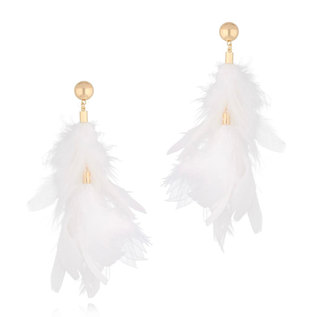 White Layered Feathers Earrings