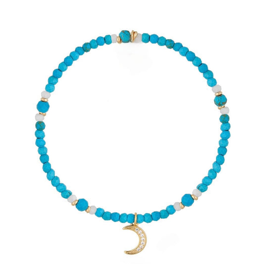 Blue Faceted Stones Bracelet with Crystal Moon Pendant