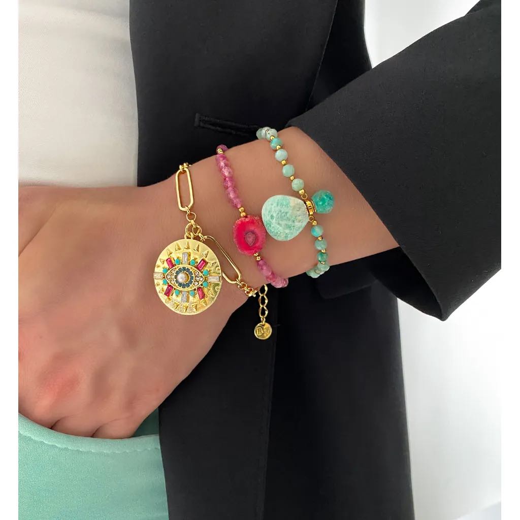 Turquoise & Amazonite Natural Stones Bracelet with Diffuser Pendant