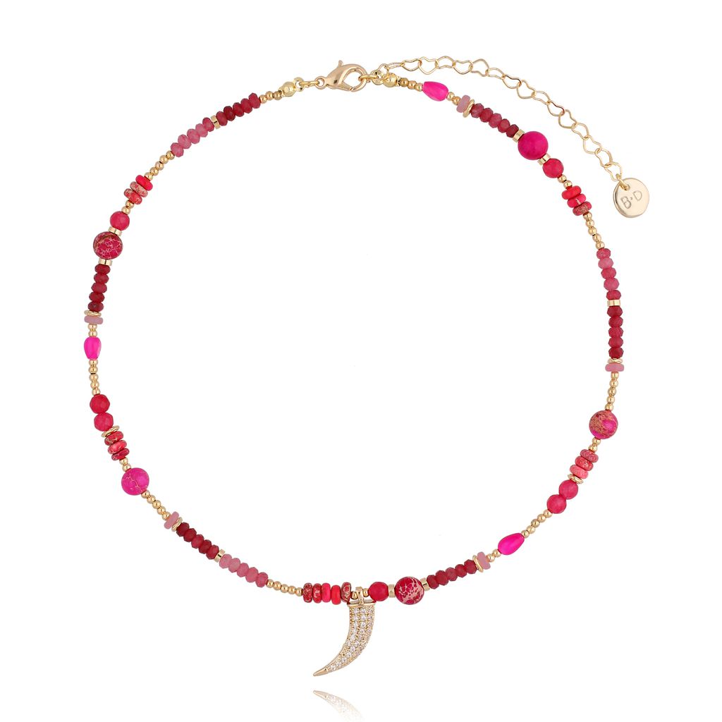 Pink Choker Necklace with Zircon Horn