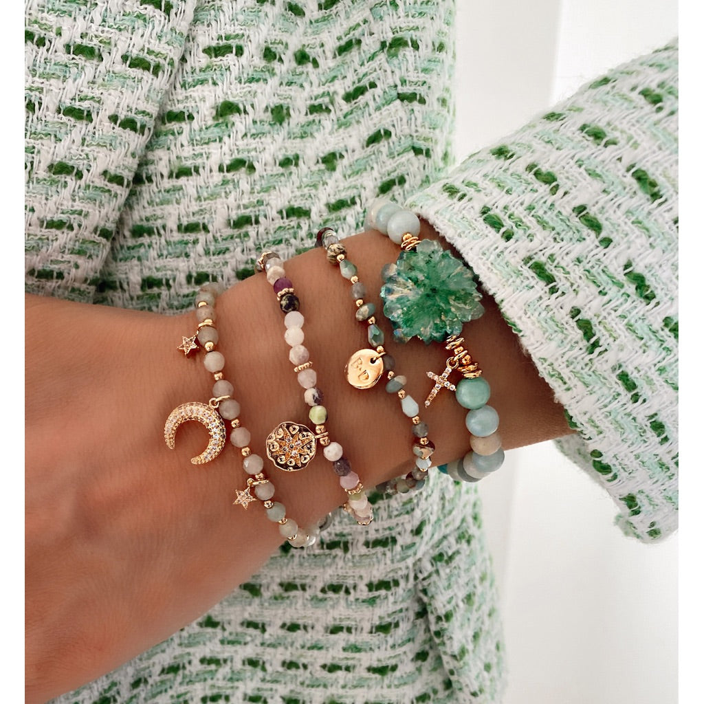 Mint Natural Stones Adjustable Bracelet with Moon and Stars
