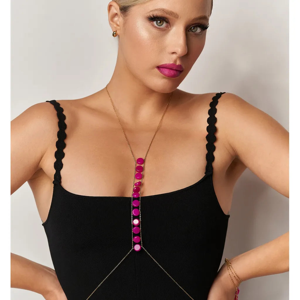Fuchsia Body Chain & Necklace in Gold Trinidad