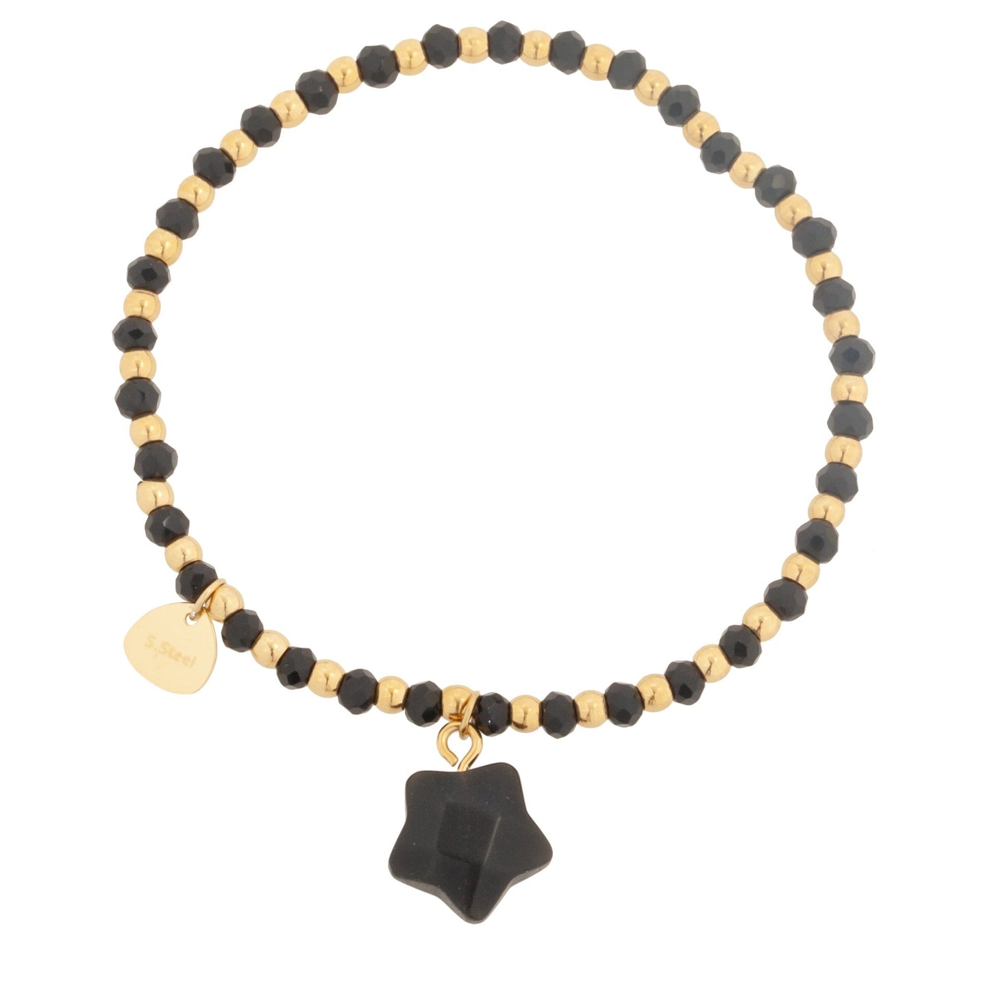 14k Gold Plated Bracelet with Onyx Clover Natural Stone