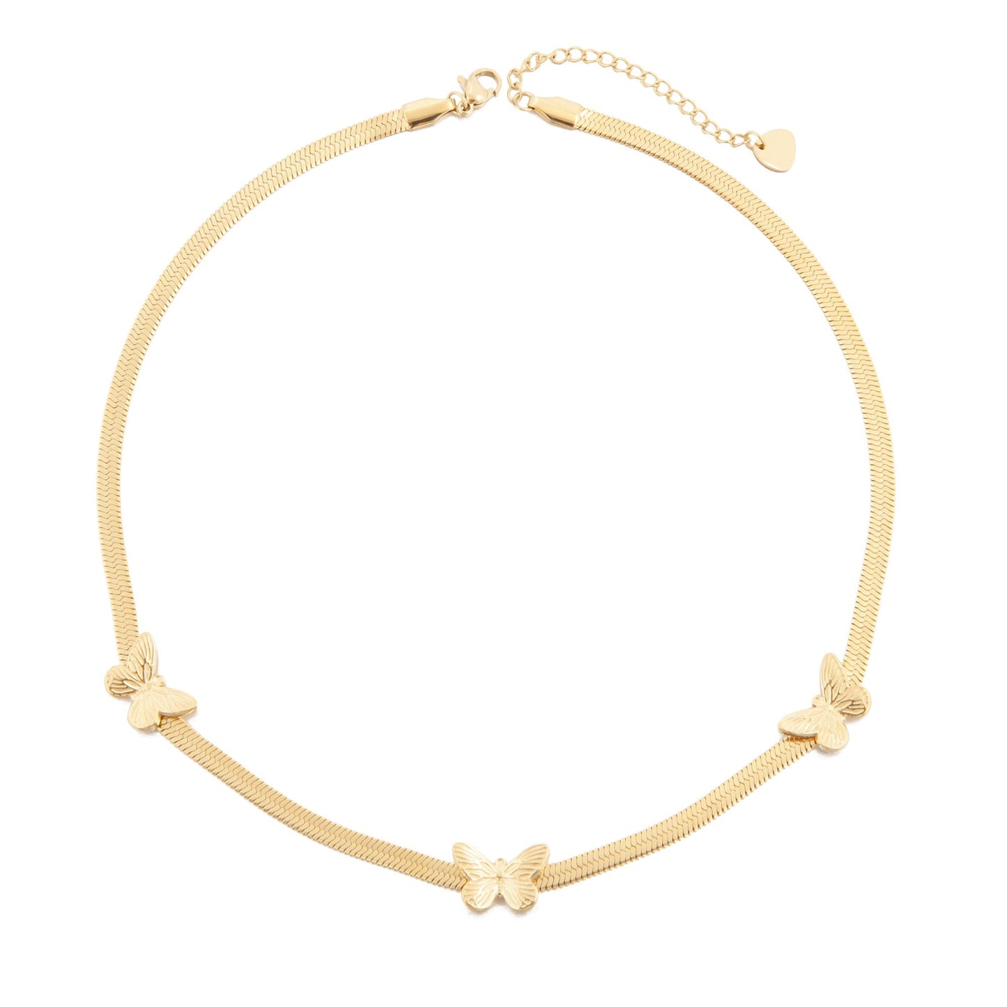 14k Gold Plated Snake Necklace with Butterflies