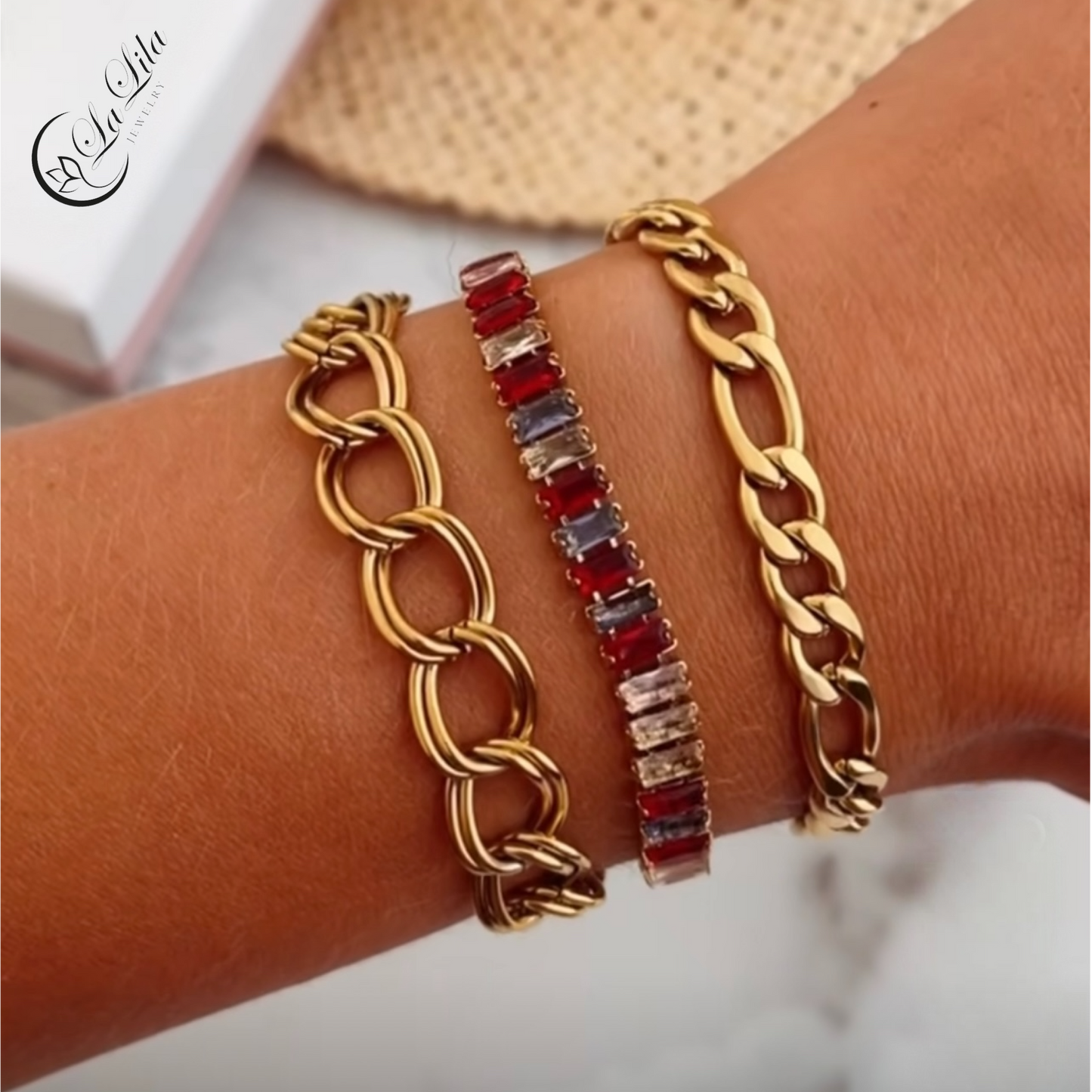 14k Gold Plated Double Hoops Chain Bracelet
