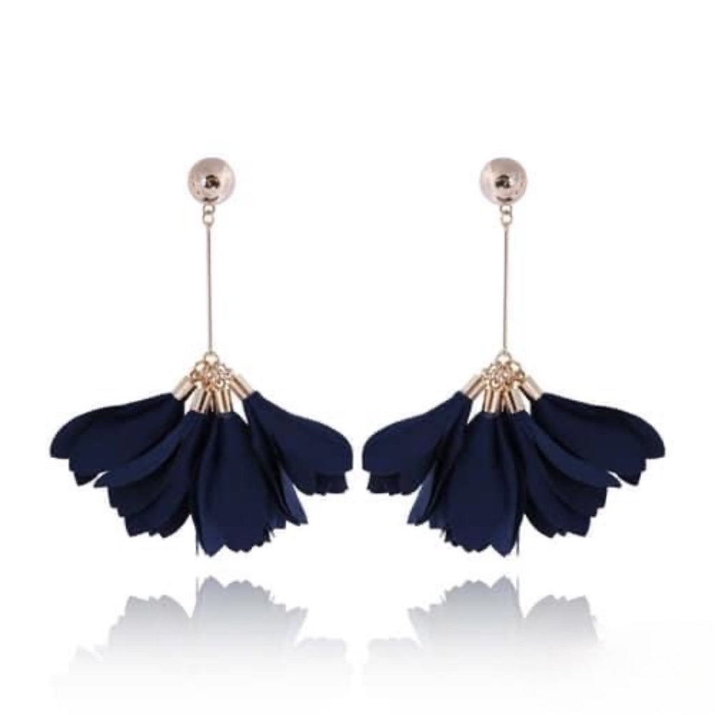 Navy Satin Flower Earrings