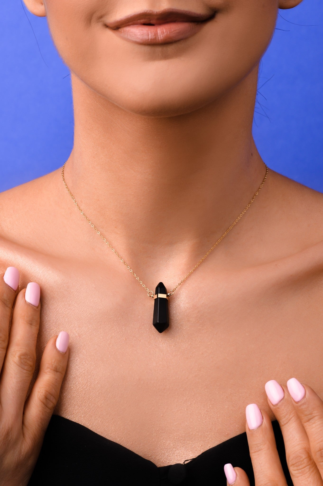 14k Gold Plated Onyx Natural Stone Necklace